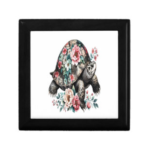 Ink and Wash Turtle with Floral Shell. Gift Box