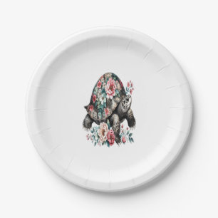 Ink and Wash Turtle with Floral Shell. Paper Plates