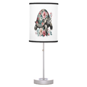Ink and Wash Turtle with Floral Shell. Table Lamp