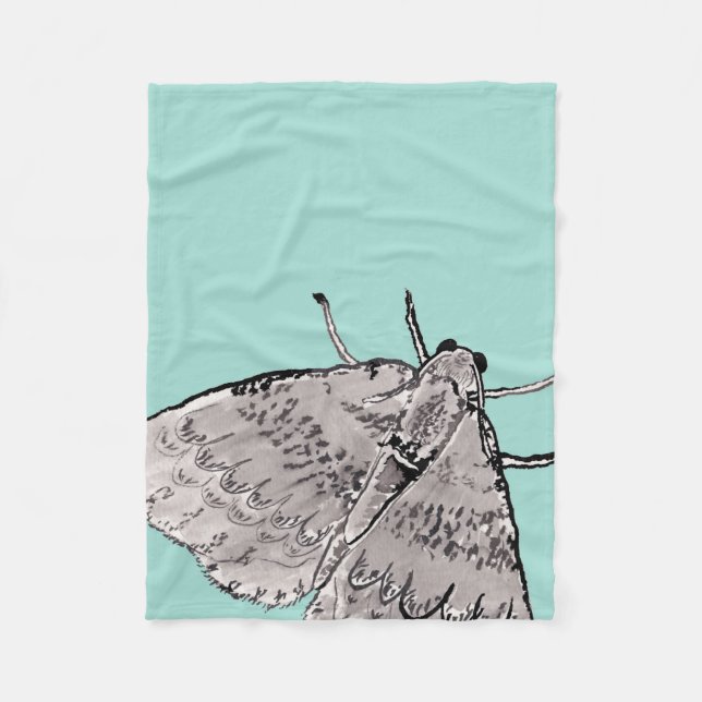 Ink and Watercolor Moth Fleece Blanket (Front)