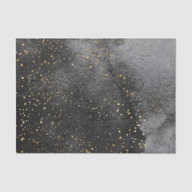 Ink black night sky gold starfield craft tissue paper (Front)