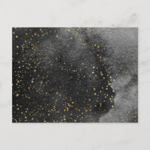 Ink black night sky gold stars textured postcard