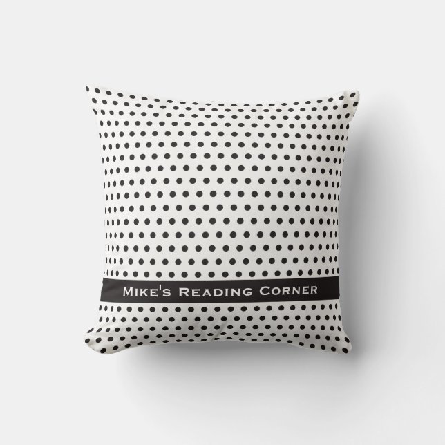 Ink Black Polkadot Pattern Throw Pillow (Front)