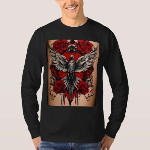 Ink Blot Style Tattoo Embrace Freedom with Raven T_Shirt