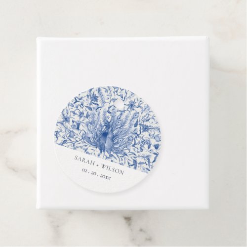 Ink Blue Classy Ornate Watercolor Peacock Wedding Favor Tags