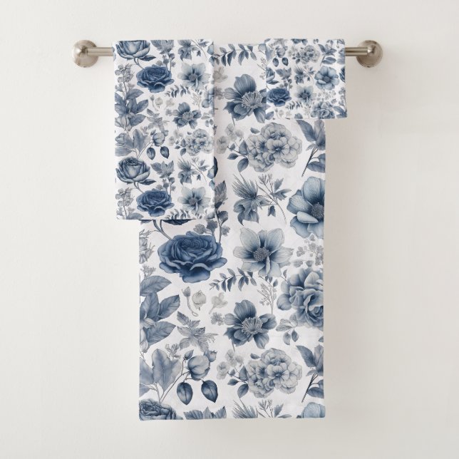 Ink Blue Floral Bath Towel Set (Insitu)