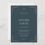 Ink Blue Ivory Editorial Business Grand Opening Invitation