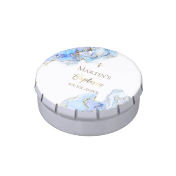 Ink Blue Marble Baptism   Candy Tin by lucykitty at Zazzle