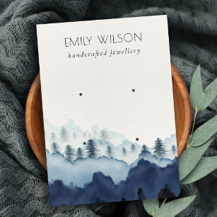 Ink Blue Navy Pine Wood Mountain 2 Earring Display Business Card
