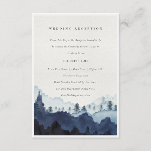 Ink Blue Navy Pine Wood Mountain Wedding Reception Enclosure Card