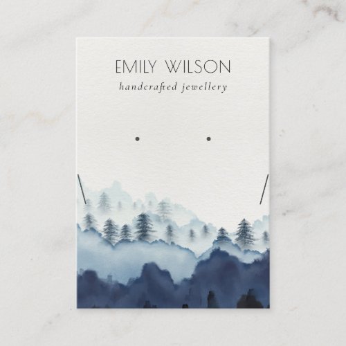 Ink Blue Navy Pine Woods Earring Necklace Display Business Card
