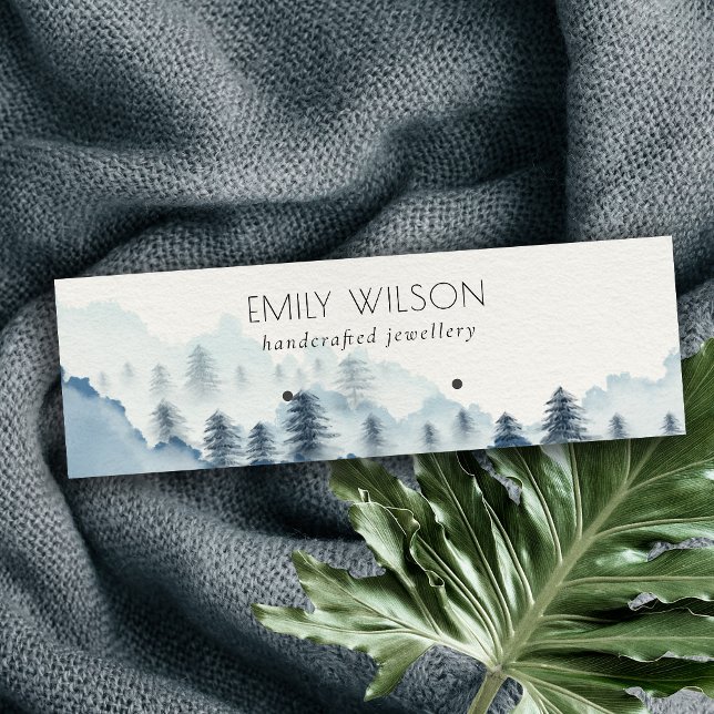 Ink Blue Navy Pine Woods Mountain Earring Display Mini Business Card (Creator Uploaded)