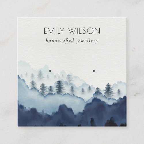 Ink Blue Navy Pine Woods Mountain Earring Display Square Business Card