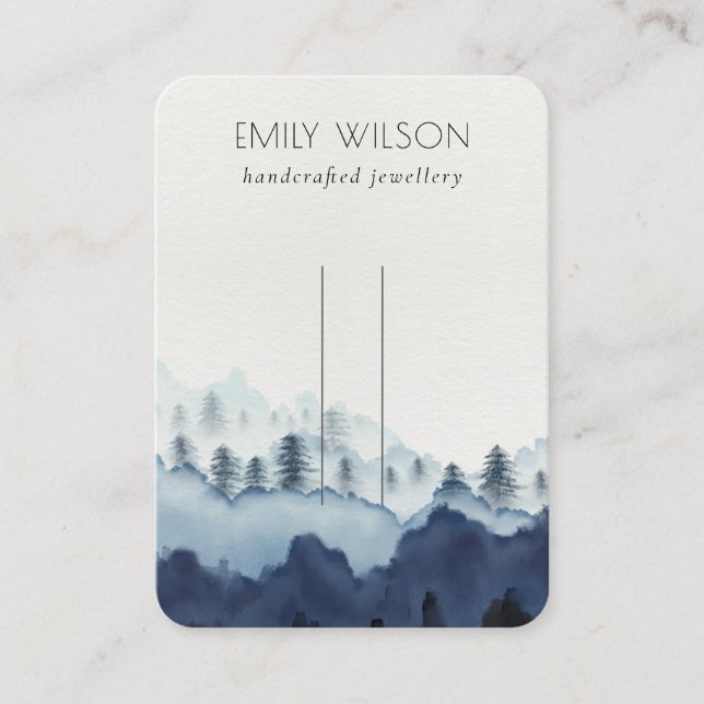 Ink Blue Navy Pine Woods Mountain Hairpin Display Business Card (Front)
