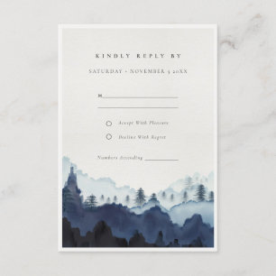 Ink Blue Navy Pine Woods Mountain Wedding RSVP Enclosure Card