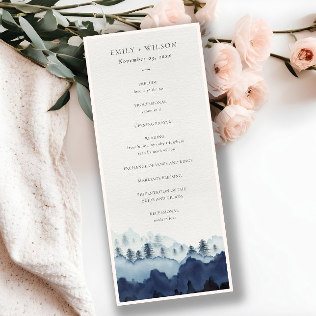 Ink Blue Pine Mountain Wedding Ceremony Program (Creator Uploaded)
