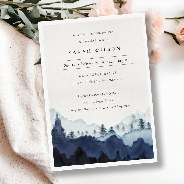 Ink Blue Pine Woods Mountain Bridal Shower Invite (Creator Uploaded)