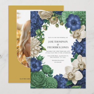 Ink Blue, Slate Green & Winter Sand Wedding Invitation