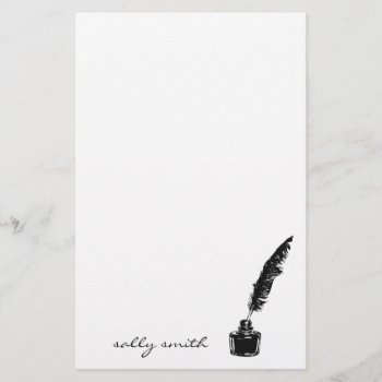 Ink Bottle W/ Quill Stationery by PrettyPapers at Zazzle