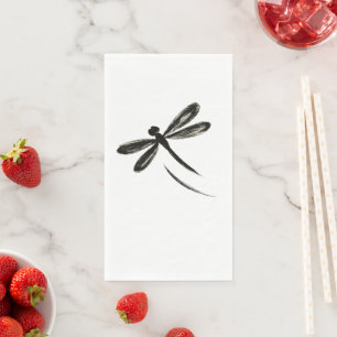 Ink Brush Dragonfly – Minimalist Insect Art on Paper Guest Towels