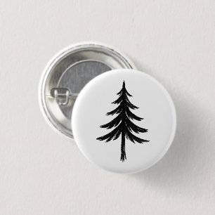 Ink Brush Evergreen Tree – Forest Design on Button