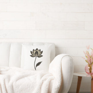 Ink Brush Lotus – Minimalist Floral Design on Throw Pillow