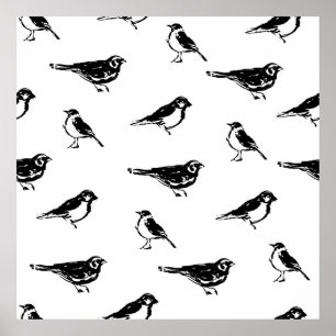 Ink brushstroke bird vintage seamless patternink, poster