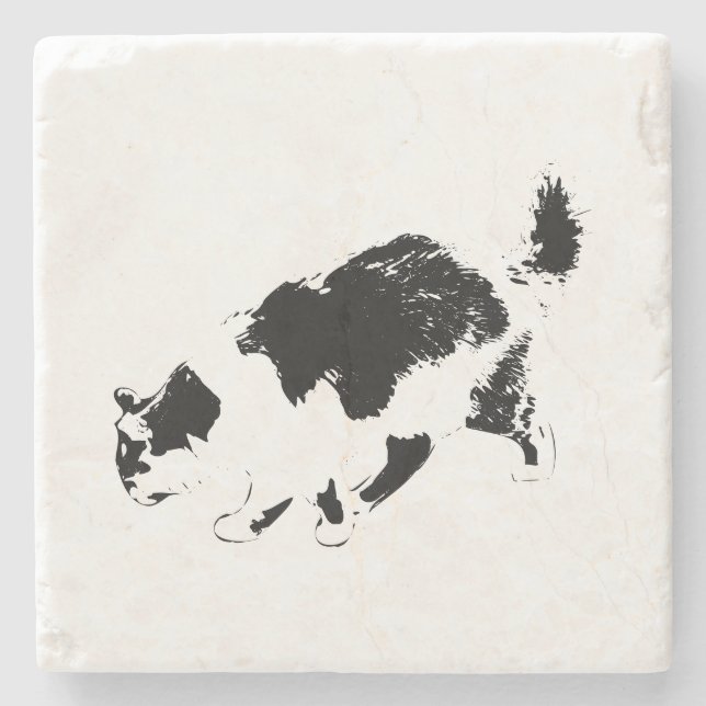 Ink Cat Walk in Fall Light Stone Coaster (Front)