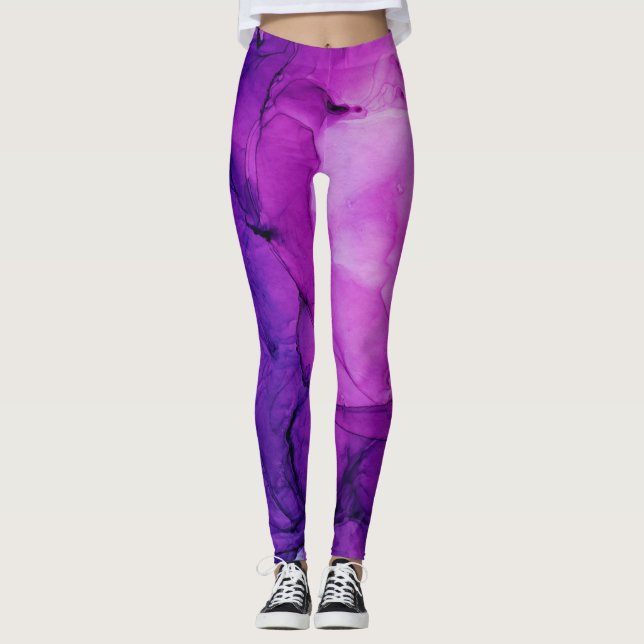 Ink Cloud Swirl Abstract Deep Blue Violet Leggings (Front)