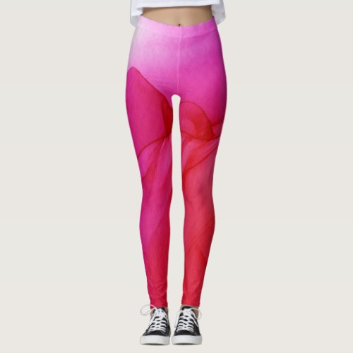 Ink Cloud Swirl Abstract Trendy Hot Pink Red Leggings