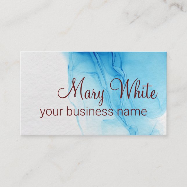 Ink Cloud Swirl Trendy Modern Aqua Blue Brown Text Business Card (Front)