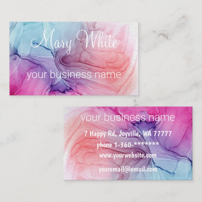 Ink Cloud Swirl Trendy Modern Blue Peach Purple Business Card (Front/Back)