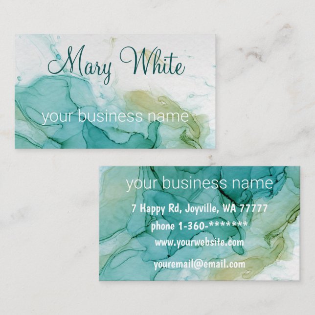 Ink Cloud Swirl Trendy Modern Teal Olive Green Business Card (Front/Back)