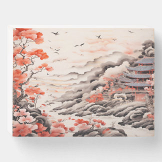 ink color art chinese wallpaper wooden box sign