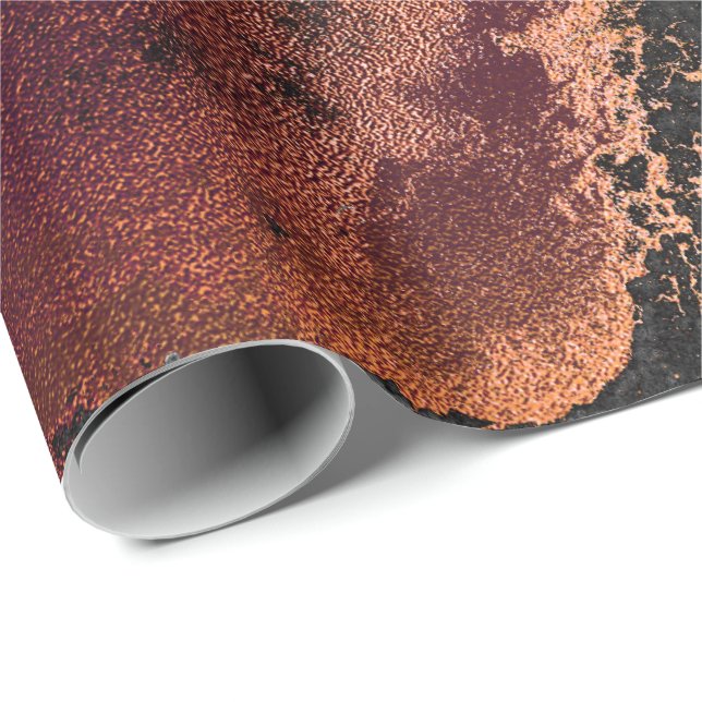 Ink Copper Gold Liquid Paint Gray Burgundy Wrapping Paper (Roll Corner)
