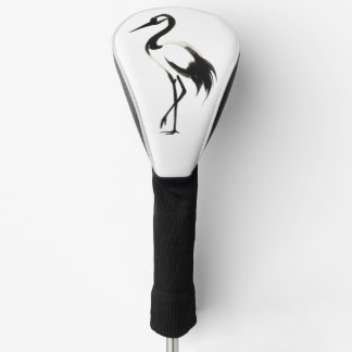 Ink Crane Illustration - Brush Design on Golf Head Cover