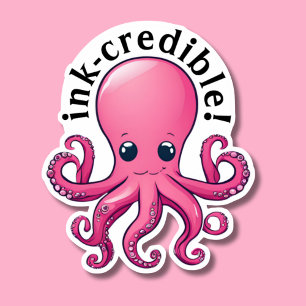 Ink-credible Pink Octopus Waterproof  Sticker