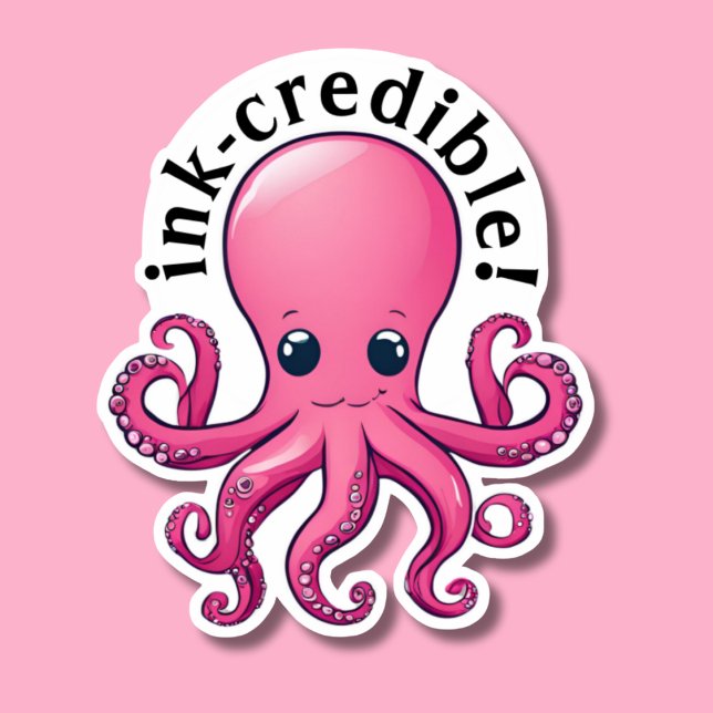 Ink-credible Pink Octopus Waterproof  Sticker (Creator Uploaded)