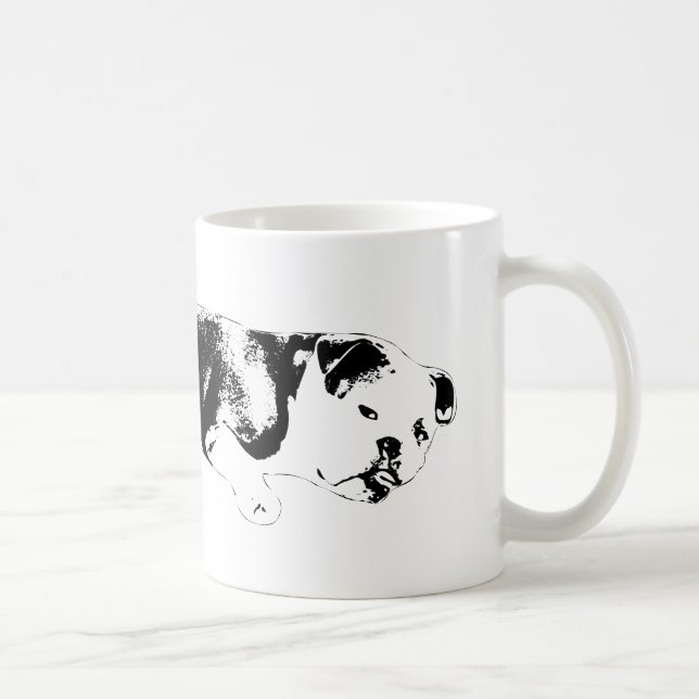 Ink‑cut bulldog emblem with frontal power coffee mug (Right)