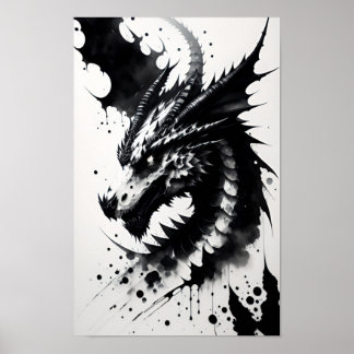 Ink dragon head poster