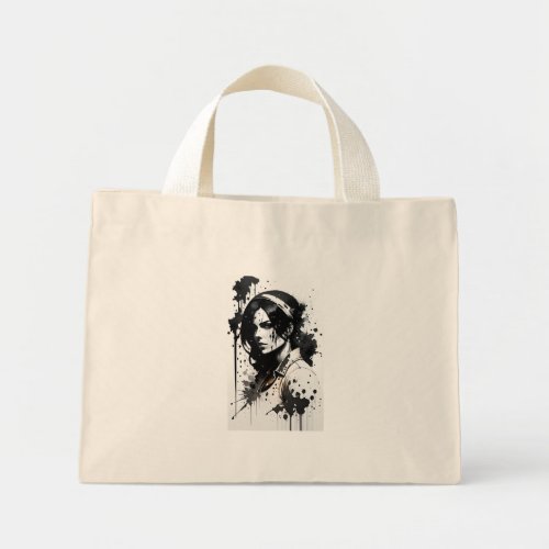 ink drawing girl woman art mini tote bag