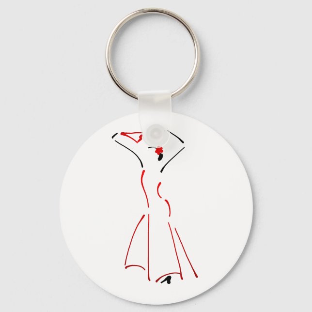 Ink Drawing of a Flamenco Dancer Keychain (Front)