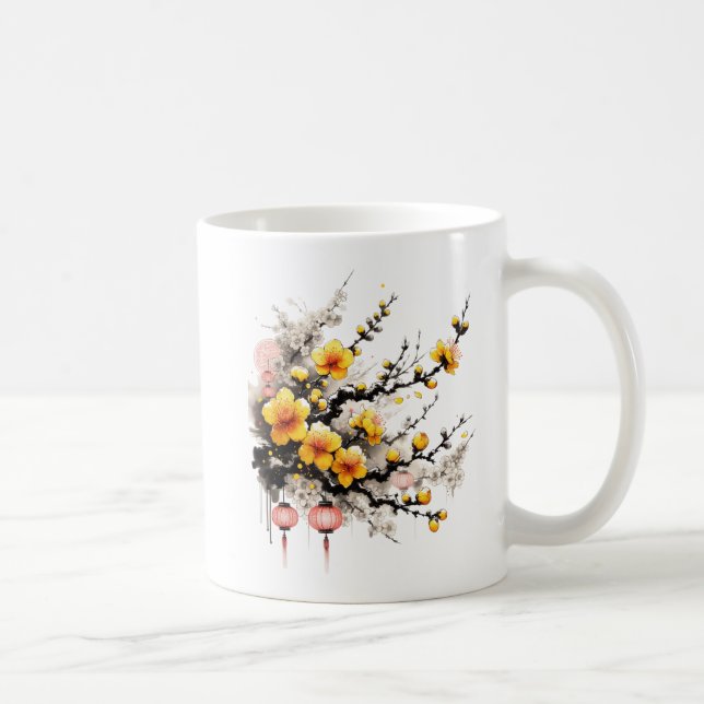 Ink Drawing of Hoa Mai Happy New Year Coffee Mug (Right)