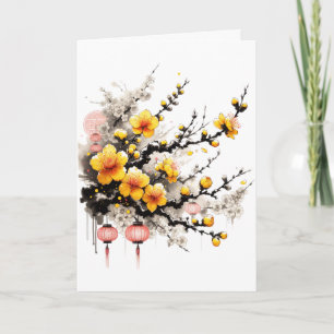 Ink Drawing of Hoa Mai Happy New Year Holiday Card