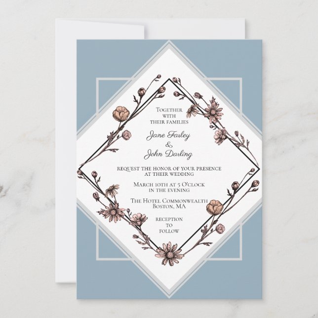 Ink Drawn Daisies Wedding Invitation (Front)