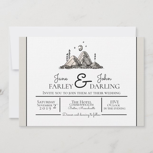 Ink Drawn Mountains Wedding Invitation (Front)