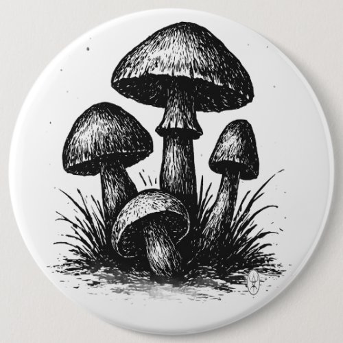 Ink‑Drawn Mushroom Cluster Tote Bag Button