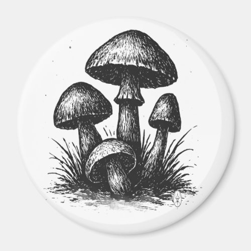 Ink‑Drawn Mushroom Cluster Tote Bag Magnet