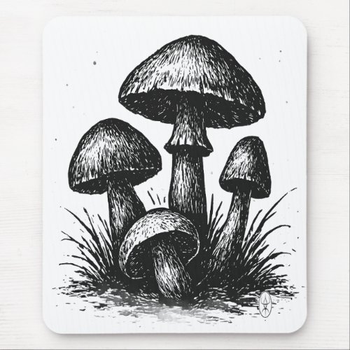 Ink‑Drawn Mushroom Cluster Tote Bag Mouse Pad