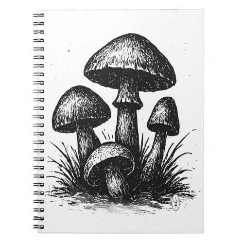Ink‑Drawn Mushroom Cluster Tote Bag Notebook